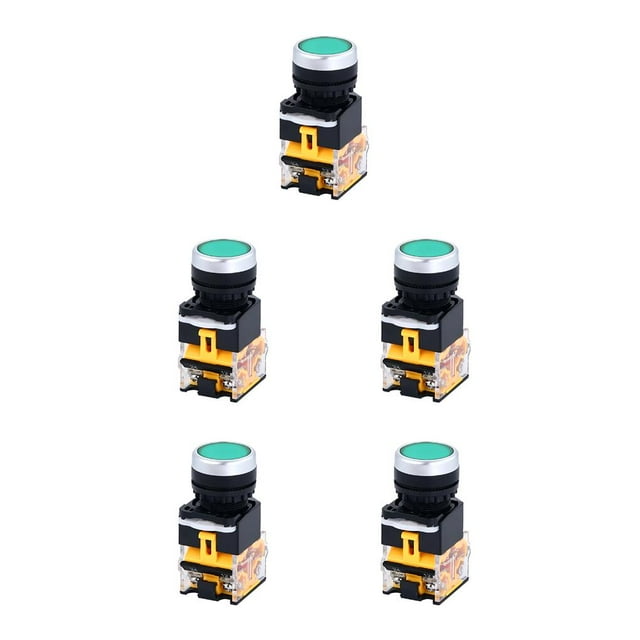 Methold Botones pulsadores momentáneos Auto-reinicio controlado digitalmente 1NO 1NC Tapa redonda plana Interruptor de alimentación de contacto de Verde 5piezas