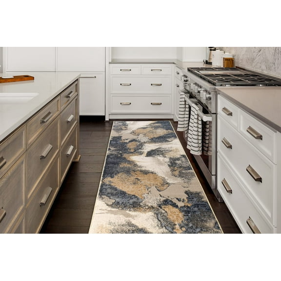 La Dole Rugs Transitional Abstract Minimalistic Contemporary Runner Rug - Premium Durable Carpet for Living Room, Entrance, and Hallway - Silver, and Beige, 3x5 (2'7" x 4'11", 80cm x 150cm)