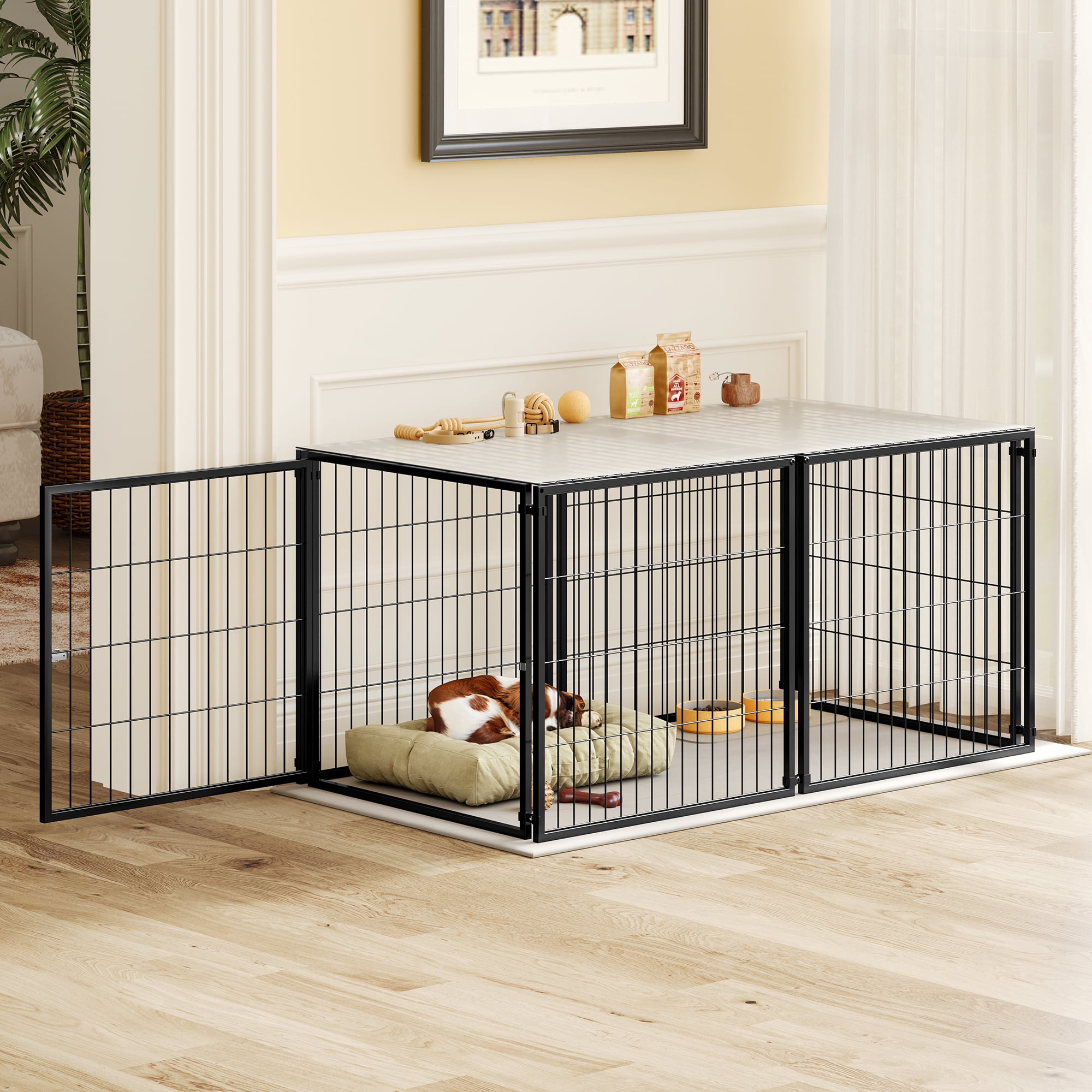 Jopath 48" Indoor Dog Cage with Top Pet Cage Dog Kennel for Medium Dogs Puppy Dog Playpen Black 48"L x 26.3"W x 23.8"H