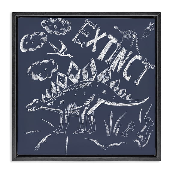 Sketchy Extinct Dinosaur Black Framed Floater Canvas Wall Art, design by HUE and MI and Sangita