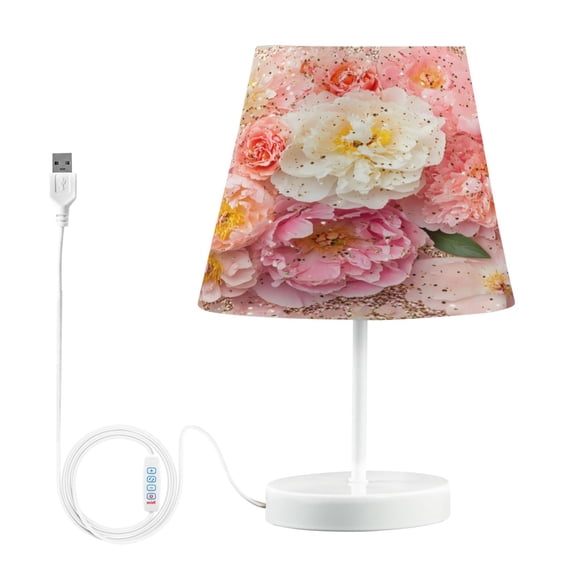 BZSMCE Table Lamp Creative Pink and White Flowers Glitter Simple Pattern Night Light