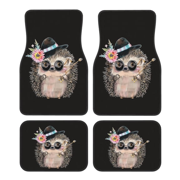 KAKALAD Cute Hedgehog Flower Car Floor Mats 4PC Set Carpet Protection, Universal Fit for Car SUV VA & Truck, Vehicle Front & Rear