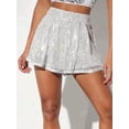thumbnail image 5 of Womens Sparkly Sequin Shorts Glittery Skort Party Wear Disco Shiny Metallic Skirt Shorts White XXL, 5 of 7