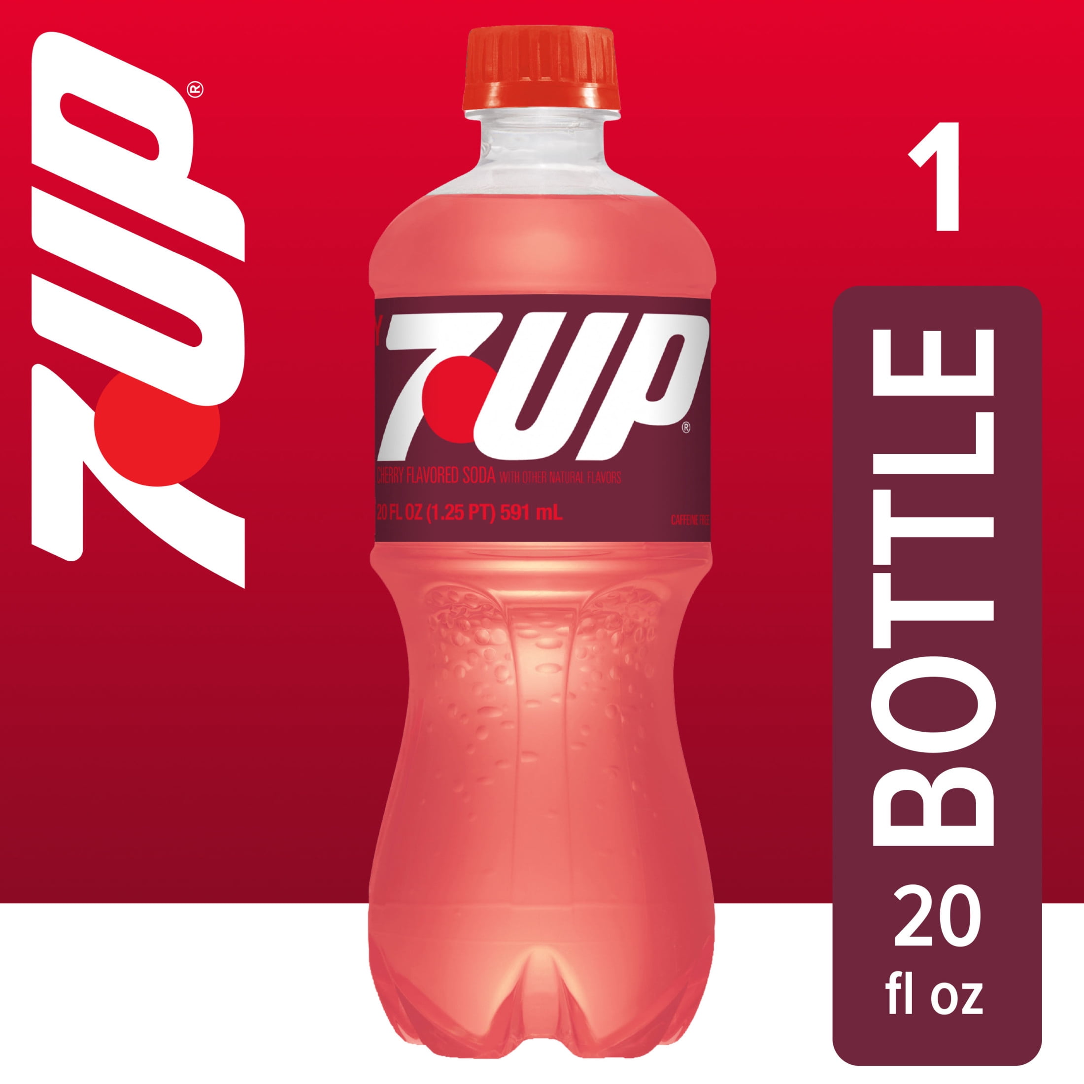 (5 pack) 7UP Caffeine Free Cherry Soda Pop, 20 fl oz, Bottle