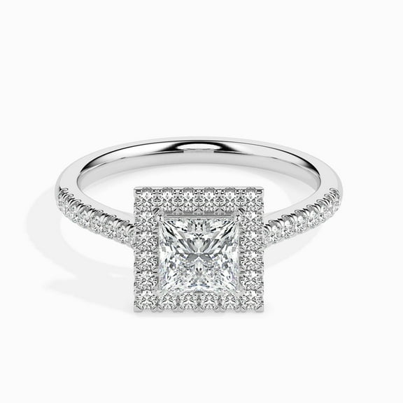 Meryn Jewel Women's Halo Engagement Ring - 1.47 Ct Princess Cut Lab Created Diamond - 14K White Gold Plated - Beautiful Prong Setting - Ideal Gift for Her - Perfect for Anniversaries and Birthdays