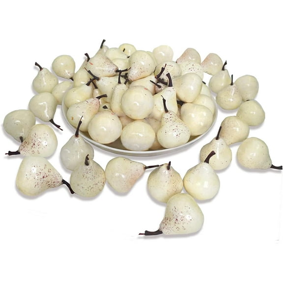 30Pcs Realistic Mini White Fake Pears,Simulation Lifelike Pears,Artificial Fake Fruits Pear Model for Photoshoot Props Home Kitchen Party Decoration
