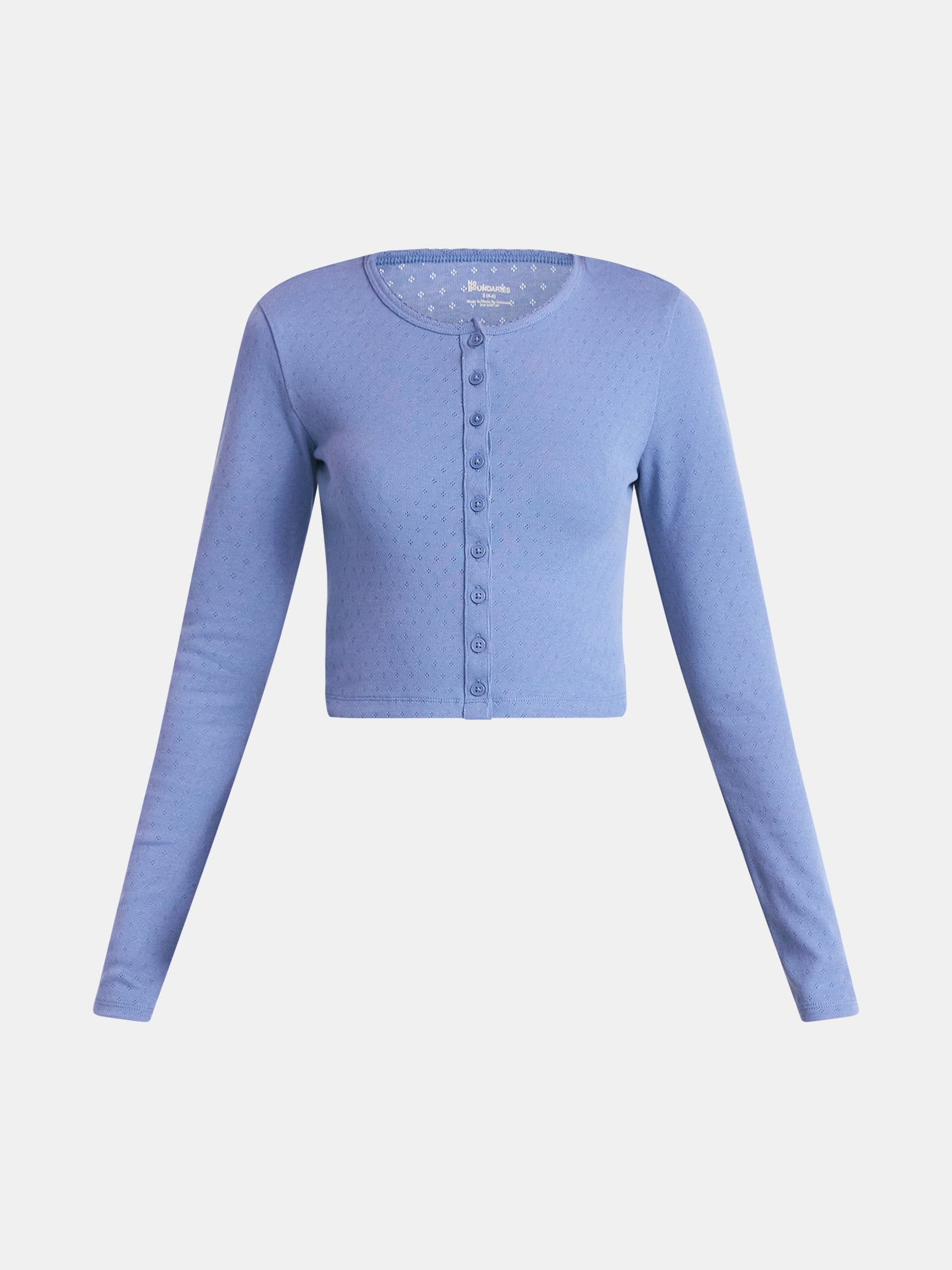 No Boundaries Button-Front Pointelle Cardigan with Long Sleeves, Women's