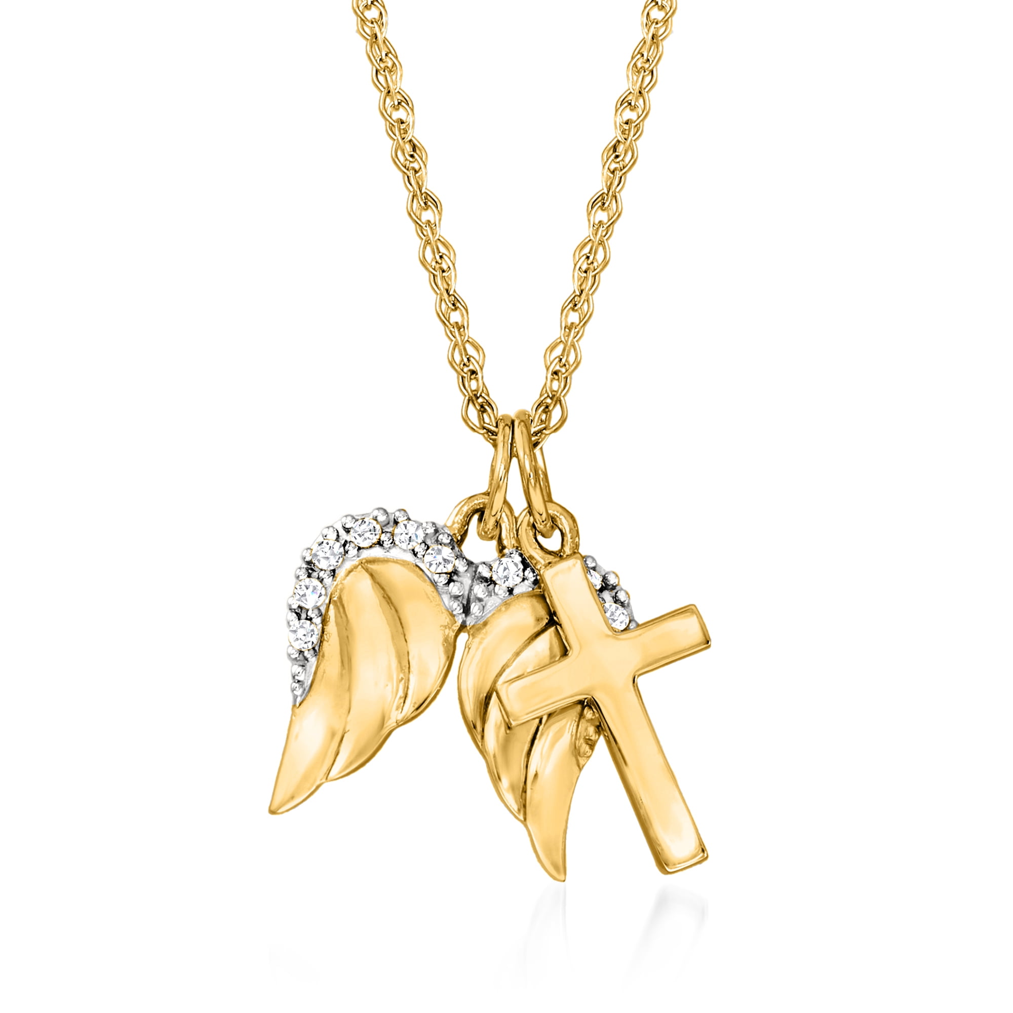 0.50 CTW CZ Angel Wing Pendant Necklace in Yellow Gold 