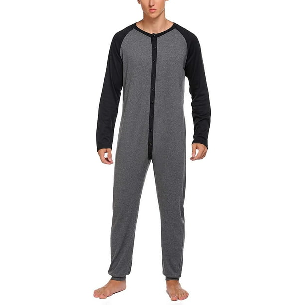 Mens Pajamas Ultra Soft Thermal Patchwork One Piece Pajama with Butt