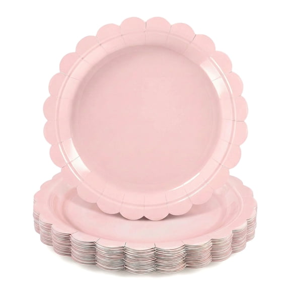30 Pack Pink Disposable Plates, 9 Inch Scalloped Edge Pink Party Plates for Dessert, Cake, Elegant Celebrations