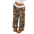 thumbnail image 4 of Pantalones harem informales elásticos de pierna ancha con cintura y estampado de camuflaje de hoja de arce for mujer, 4 of 5