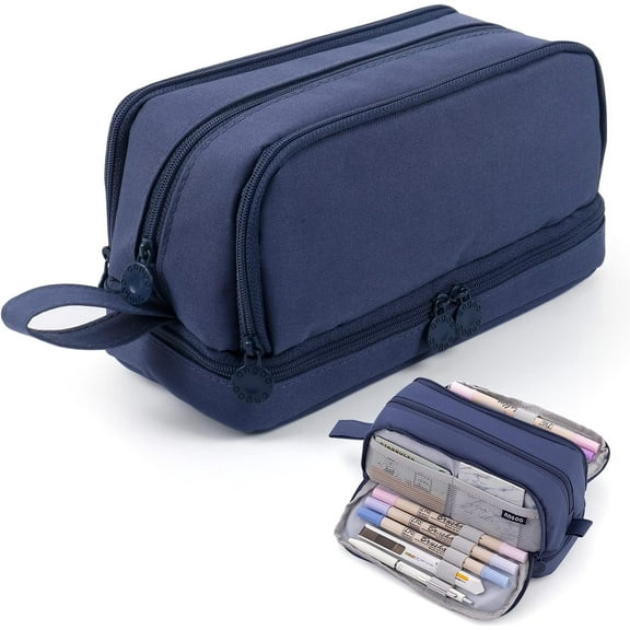 Large Capacity Pencil Case 4 Compartments, Pencil Case with Zipper Portable Handle, Aesthetic Pencil Case Stationery Organizer for Office College Men Women (Pink)