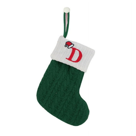Green Embroidered Alphabet Knitted Christmas Stocking Gift Bag for Candy and Decorations