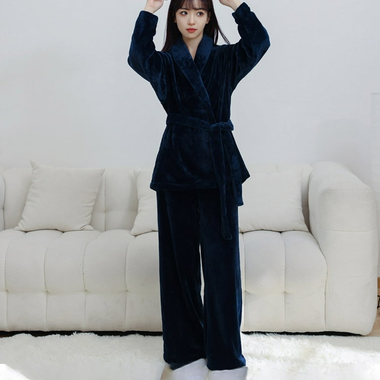 AherBiu Womens Pajamas Sets Fleece Plush Housecoat with Pants 2 Piece  Loungewear Winter Outfits Sleepwear