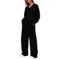 thumbnail image 4 of SELONE Running Outfits for Women Two Piece Long Sleeve Shirt High Waist Wide Leg Long Pants Work Vacation Sportswear Set, 4 of 8