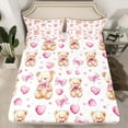 thumbnail image 2 of Homewish Girl Pink Bow Twin Sheet Sets,Brown Toy Bear Twin Fitted Sheet,Watercolor Heart Print Flat Sheet For Girls Kids,Microfiber Bedroom Decor,3pcs, 2 of 7