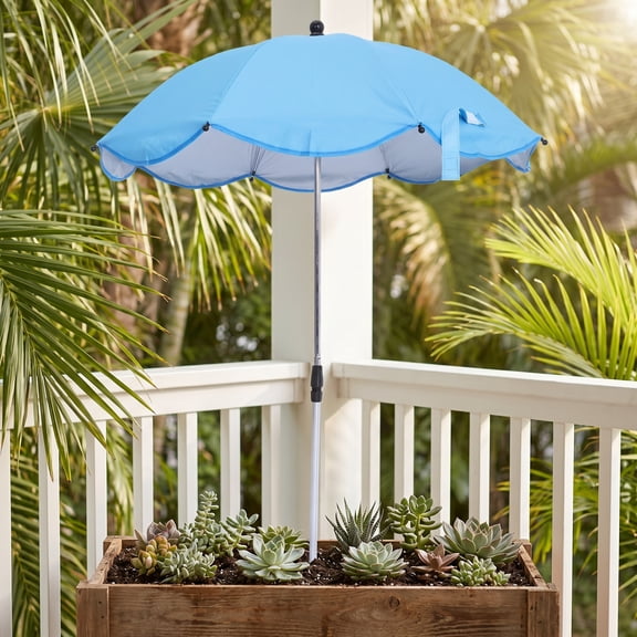OUNONA Sky Blue Plant Shade Umbrella with Ground Spike Base for Stable Garden and Patio Use