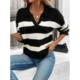 thumbnail image 5 of Women'S Sweater Loose Long-Sleeved Lapel Knitted Top Sweater Striped Contrast Color Pullover Black S, 5 of 8
