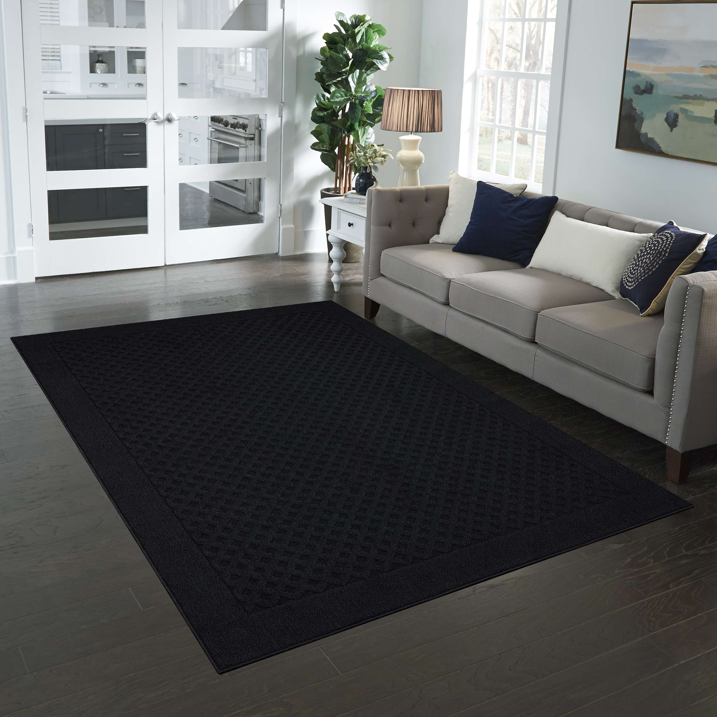 Mainstays Dylan Solid Diamond Olefin Indoor Area Rug, Black, 5 ft x 7 ft
