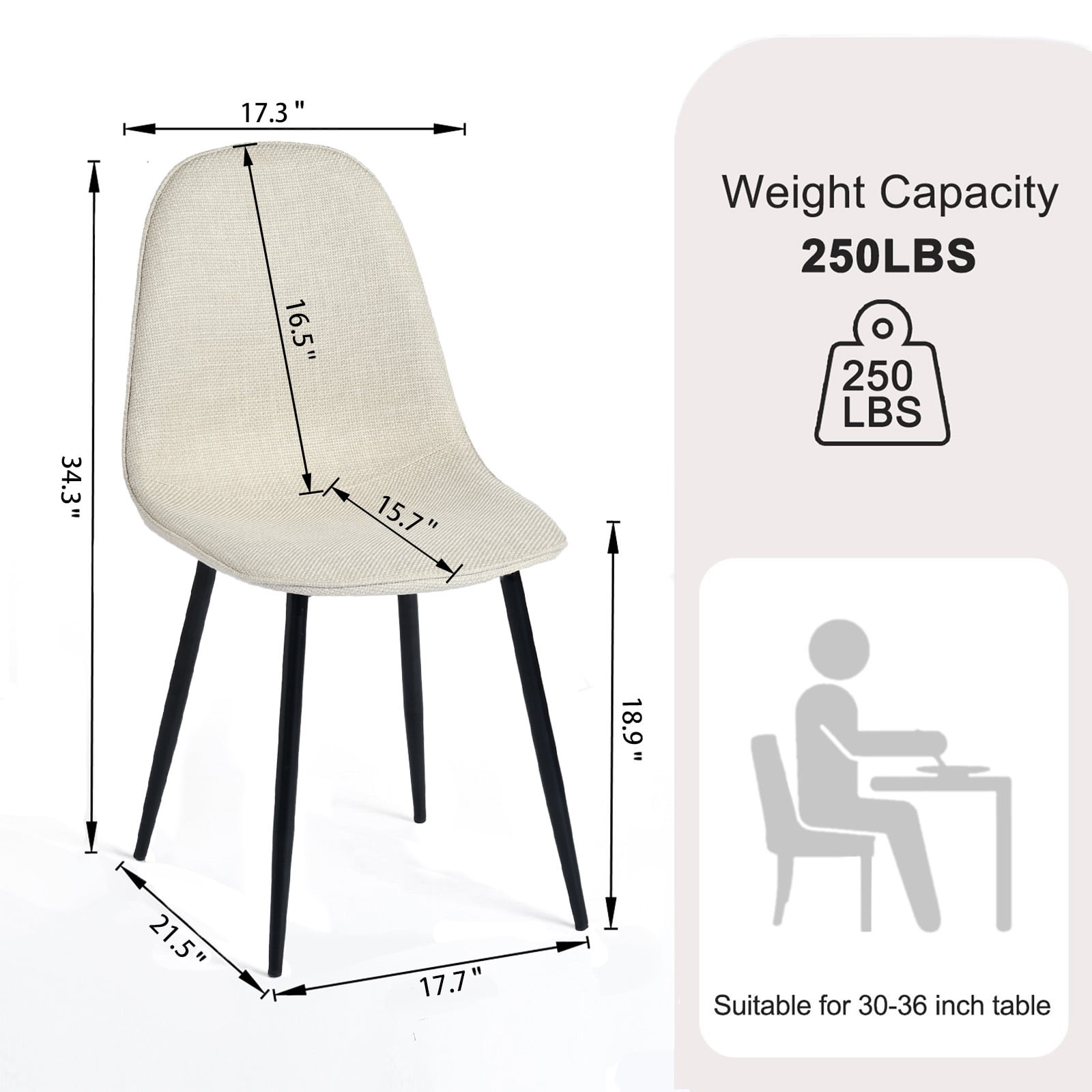 Homy Casa Dining Chair Set of 4, Upholstered Linen-Look Modern Kitchen Seating Chairs, Linen Beige