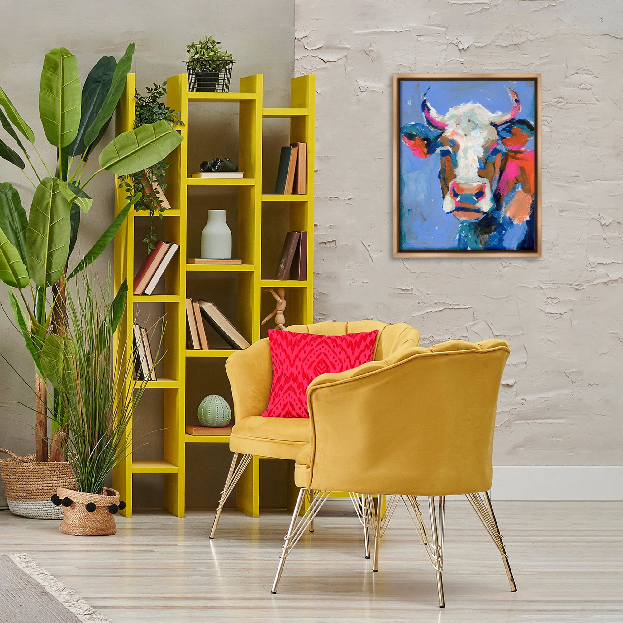 Stupell Industries Painterly Cow Portrait Animals & Insects Painting Brown Floater Framed Canvas Art Print Wall Art, 17 x 21