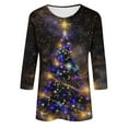 thumbnail image 4 of 3/4 Sleeve Tees for Women Xmas Novelty Clothing Merry Christmas Pullover Printed Tops Christmas Tree Clothes Reindeer Shirts Shining Stars Outfits Vintage Pullovers, 4 of 5