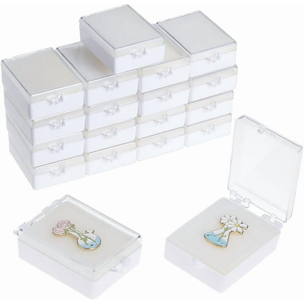 30 cajas de plástico para guardar broches (6,6 x 4,3 x 2 cm), pequeñas cajas para guardar broches con espuma protectora blanca.