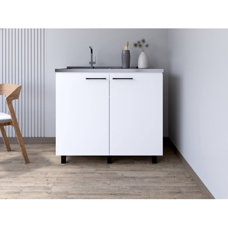 Izzovium Utility Sink Cabinet Burwood 20.67 L x 39.37 W x 35.04 H White Kitchen Sink Base with 2 Doors & 2 Shelves Particle Board Storage Cabinet for Home