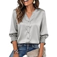thumbnail image 4 of Womens Plus Size Shirts 3/4 Sleeve Button Down Tops for Women V Neck Dressy Casual Fall Top S-3XL, 4 of 4