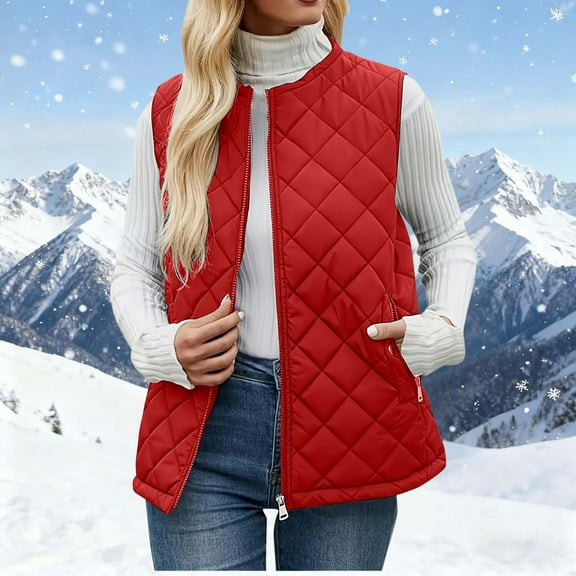 Women's Outwear Vests, Lightweight Zip up Cotton Padded Gilet, Sleeveless Quilted Jackets with Pockets M