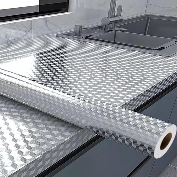 Stainless Steel Oil-Proof Wallpaper, Waterproof Self-Adhesive Foil, Papel Tapiz Para Cocina (Countertops Cabinets)