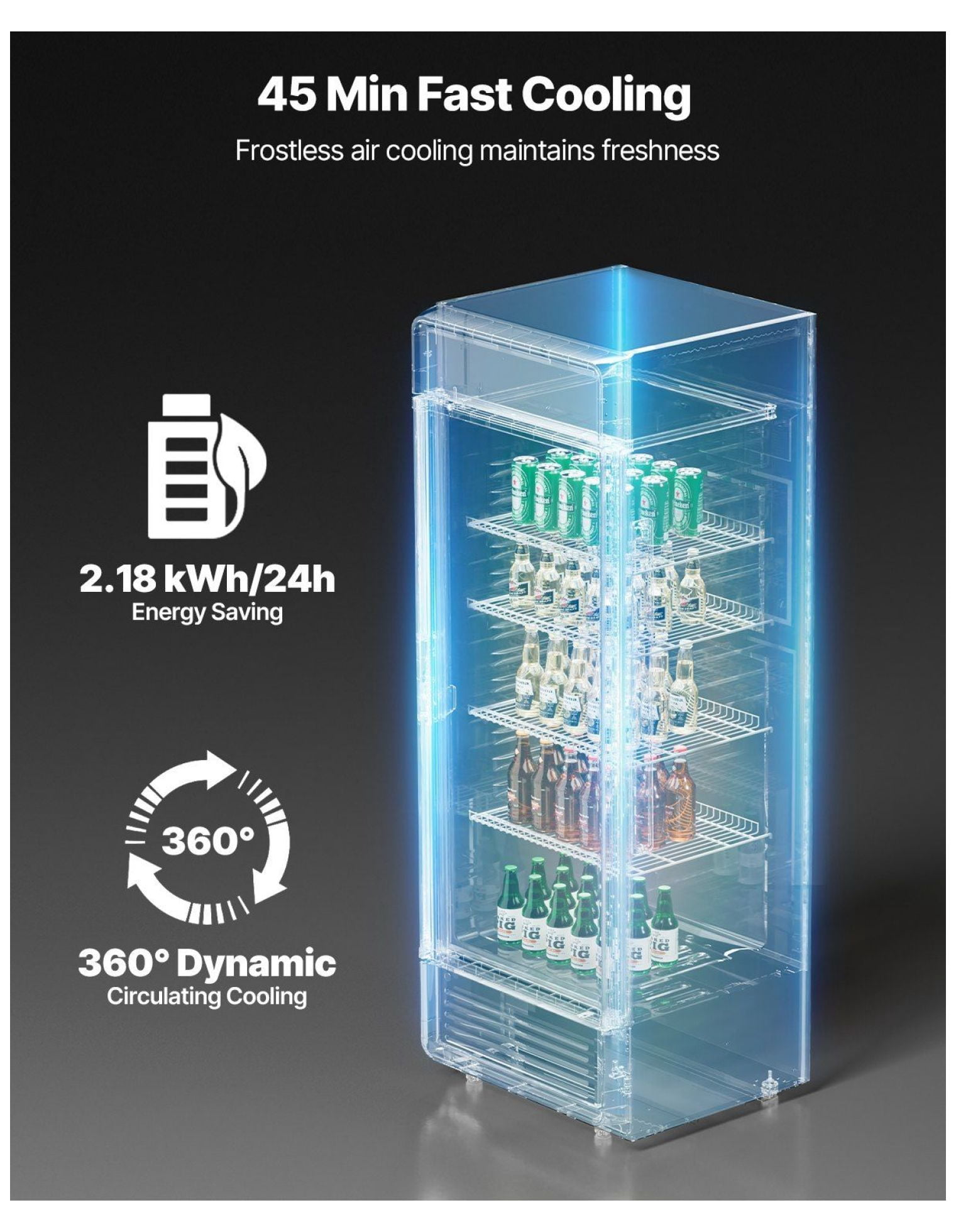 Commercial Refrigerator 12.2 CU.FT Glass Door Display Cooler, Beverage Refrigerator Merchandiser, Adjustable Shelves, Frostless, LED Lighting