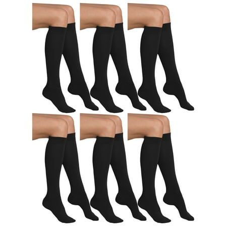Yacht & Smith 6 Pairs of Women's Cotton Knee High Socks, Solid Colors Stylish Boot Sock, Black