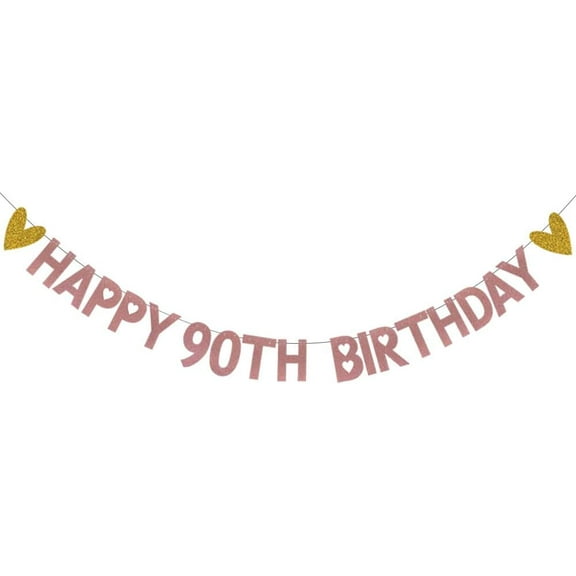 HAPPY 90TH BIRTHDAY Banner,Pre-Strung,Rose Gold Paper Glitter Party Decorations for 90 Years Old 90TH Birthday Party Supplies Letters Rose Gold