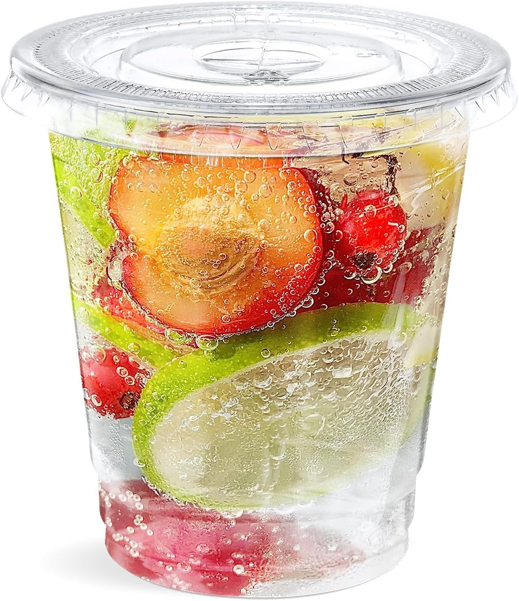 JJEAN-Disposable Plastic Cups with Lids 8 oz Clear Plastic Cups 50 Pack, Cold Drink Containers Party Cups for Beverage Coffee Soda Juice Smoothie