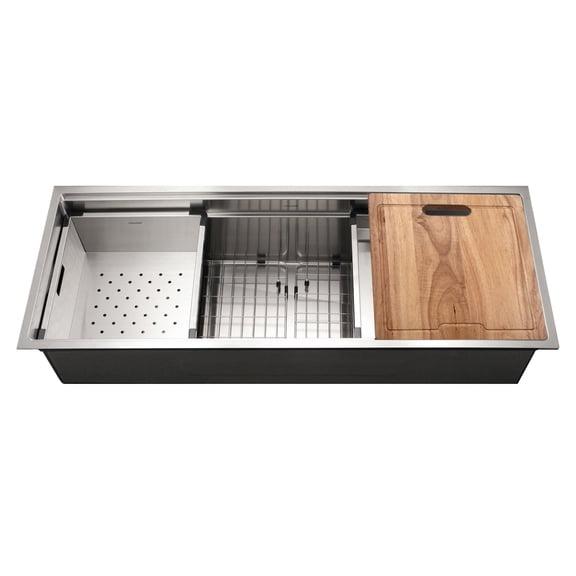 Houzer Novus 45 in Stainless Steel Undermount Single Bowl Dual Platform Workstation Kitchen Sink with Accessories - NVS-6500