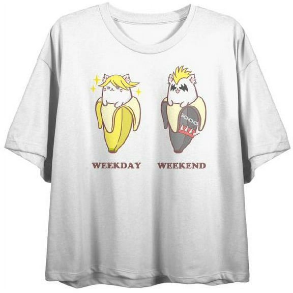 Bananya Metal Banyanya Weekday Weekend Juniors White Crop T-shirt-XS
