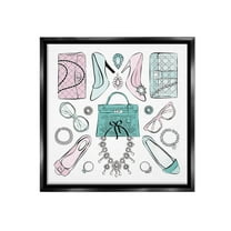 Stupell Industries Pastel Fashion Accessories Beauty & Fashion Painting Black Floater Framed Canvas Art Print Wall Art, 18 x 18