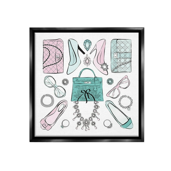 Stupell Industries Pastel Fashion Accessories Beauty & Fashion Painting Black Floater Framed Canvas Art Print Wall Art, 18 x 18