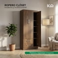 thumbnail image 4 of Ropero Closet Armario de Madera con Cajones, Entrepaños y 3 Puertas, Almacenamiento de Ropa cafe, 4 of 8