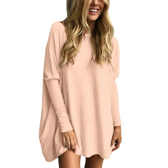 WEIYLL T-Shirt Women Oversized Tunic With Leggings Long Sleeve Fall Sweaters Pink Tops Sizes M