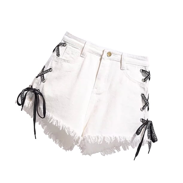 Pantalones cortos de mezclilla para mujer, pantalones cortos sueltos de mezclilla para niña, pantalones ajustados de cintura alta, azul claro, M Prendas para la parte inferior del cuerpo Blanco XL Qarigey AP001242-04B