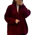 thumbnail image 3 of Suéter de Cuello Alto y Larga para Mujer con Cremallera, Jersey Informal de Punto Acanalado para Otoño e Invierno. Vino Tinto XL, 3 of 7