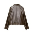thumbnail image 2 of Miluxas Womens Oversized Jackets Faux Leather Casual Long Sleeve Zip up Trendy Bomber Motorcycle Jacket with Pockets Coffee S(S), 2 of 9
