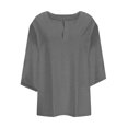 thumbnail image 4 of Fnooota 3/4 Sleeve Shirts for Women, Solid Color Plus Size V Neck Summer Tops Dark Gray Size L, 4 of 5