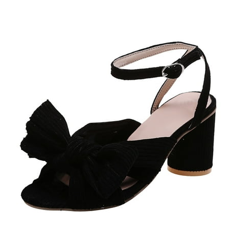 

Womens Sandals Spring And Summer Fashion Women Sandals Bow Buckle Soft Fabric High Heel Casual Style Women S Sandals Cloth Black 37