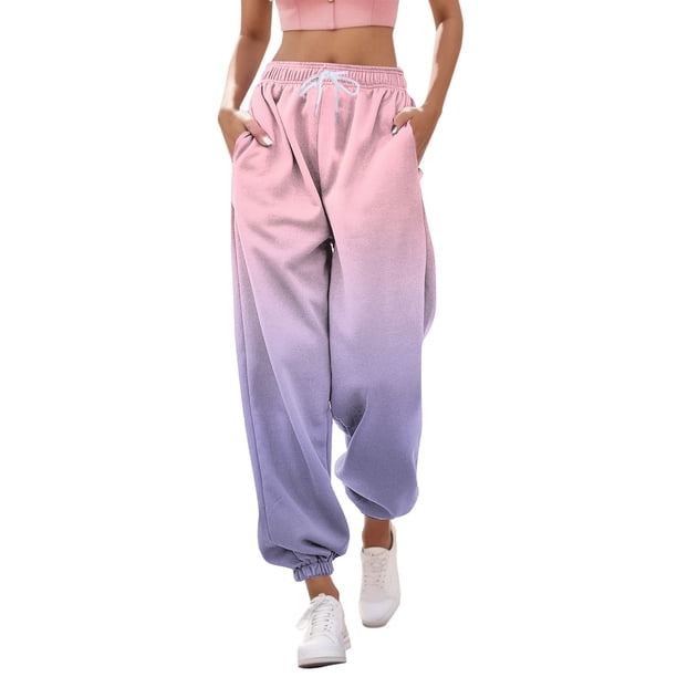 Gibobby pantalones colombianos de mujer Pantalones para mujer Pantalones de chándal con estampado informal Bolsillos Cintura alta Deportivo Gimnasio Pantalones deportivos de ajuste atlético (Rosa, S)