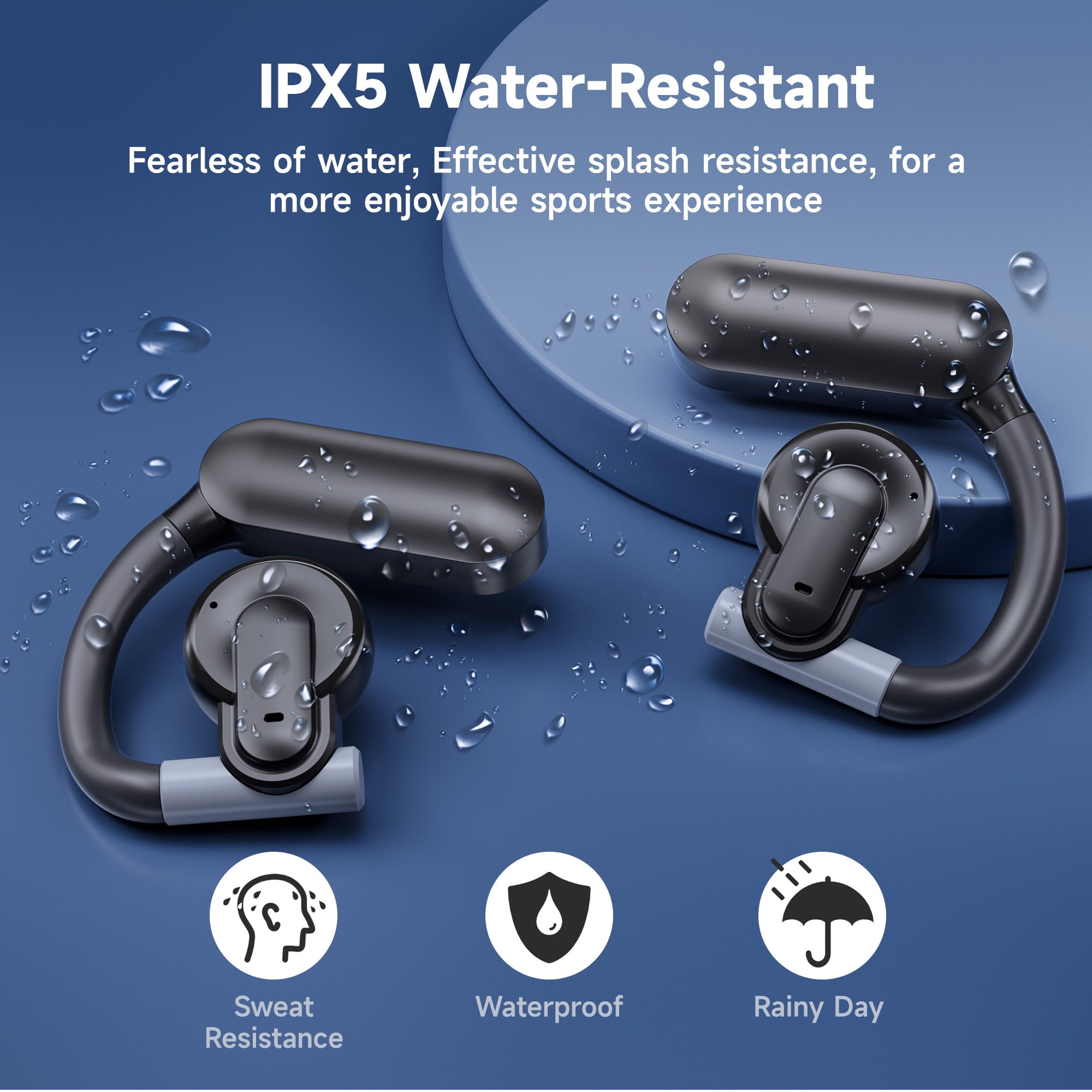 Open Ear Headphones, True Wireless Bluetooth Air Conduction Headphones with Built-in Microphone, Wireless Earbuds with Earhooks for Workout Sports Running Hiking