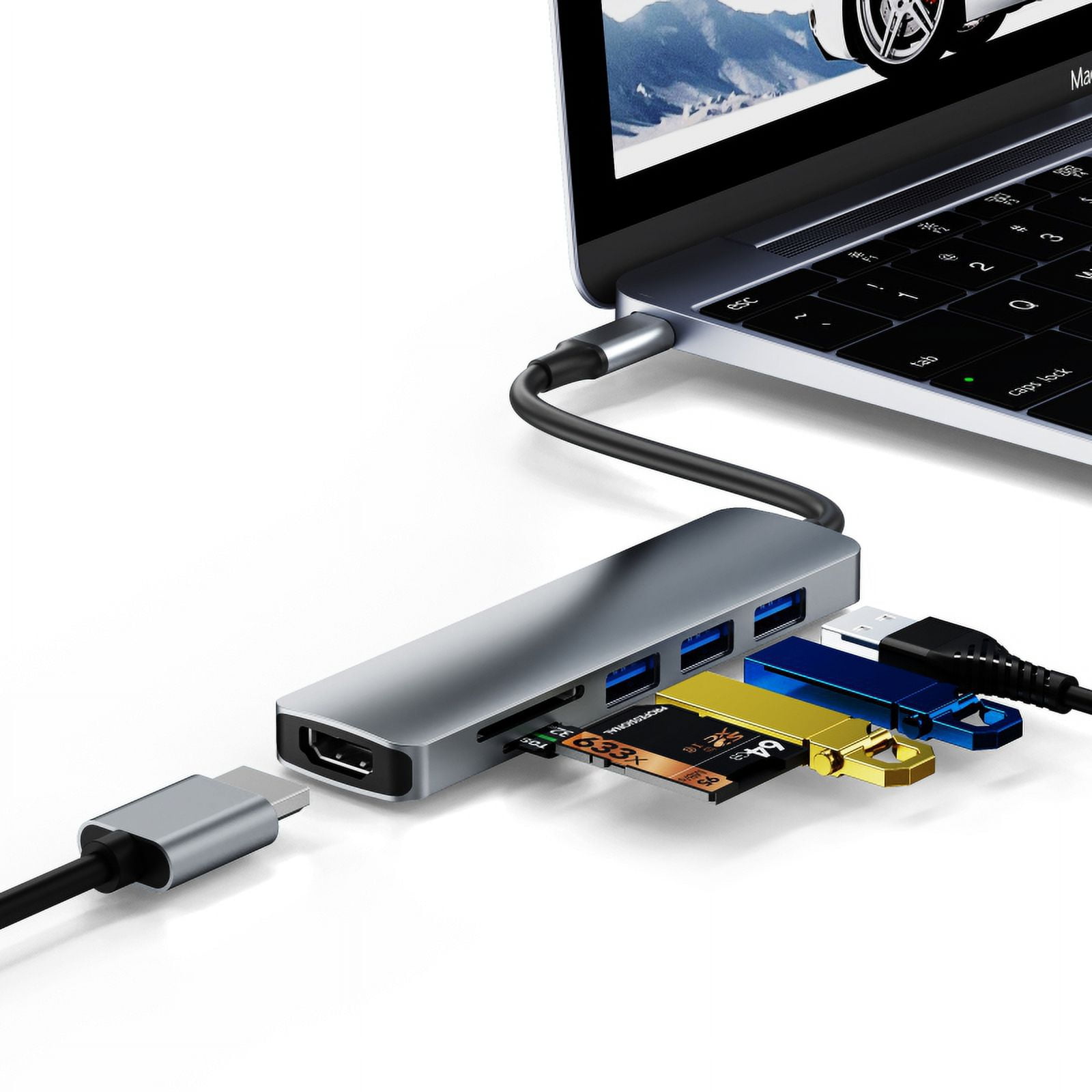 DOONJIEY  USB C Hub 6 in 1 USB Hub 3.0 Multi Port Adapter Card Reader 4K HDTV USB Hub Station for Laptop