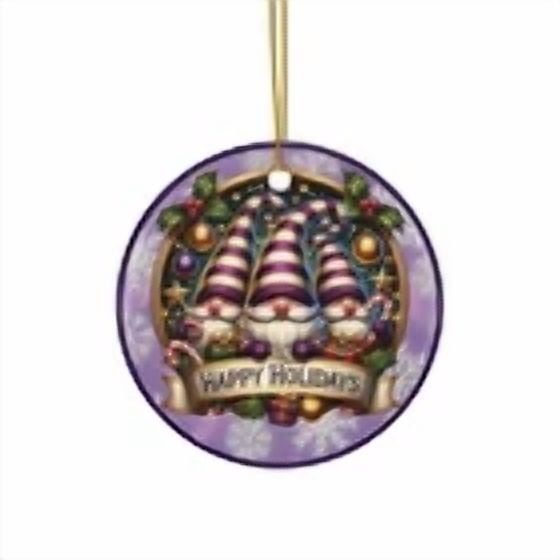 Gnome Merry Christmas Ceramic Ornament, Holiday Decoration, Festive Home Decor